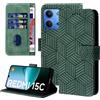 Auslbin Cover per Xiaomi Redmi 15C 4G 2025 Custodia Protettiva in stile Geometrico con Cover in pelle PU con Fibbia Magnetica, Verde