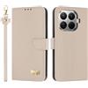 TAUYN Custodia per Xiaomi 15T Pro, PU Pelle Flip Cover Antiurto TPU Custodie, Slot per Schede & Supporto Funzione, con Cordino -Albicocca
