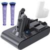 Waitley V6 6000mAh Batteria per Dyson V6 Batteria, 2 Filtri, Senza Viti | Per Dyson DC62 DC58 DC59 DC61 DC72 DC74 Extra, Trigger, Fluffy, Absolute SV03 SV05 SV06 SV07 SV092, montaggio a scatto