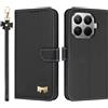 TAUYN Custodia per Xiaomi 15T Pro, PU Pelle Flip Cover Antiurto TPU Custodie, Slot per Schede & Supporto Funzione, con Cordino -Nero