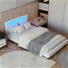 Juskys letto imbottito Paris da 120x200 cm in bianco - Letto con illuminazione LED, rete a doghe e testata - Struttura moderna con rivestimento in similpelle