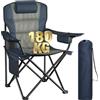WOLTU Sedia Campeggio Pieghevole, Sedia da Esterno Portabile | Con Tasca Termica, Portabicchieri e Tasca Laterale, per Pesca, Picnic, Spiaggia, 93x63x100 cm, Nero+Blu Scuro
