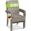Juskys Sedie da giardino in polyrattan Yoro set da 4 con braccioli e schienale - 4 sedie impilabili - sedia in rattan per giardino - sedia impilabile grigio melange