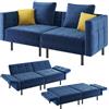 Yaheetech Divano Letto 2 Posti con 4 Cuscini, Divanetto Trasformabile in Velluto Braccioli Regolabili Mobile Reclinabile a 3 Posti, Sofa Imbottito per Salotto Soggiorno Ufficio 171 × 80 × 72 cm Blu