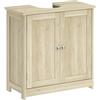 kleankin Mobile Sottolavabo per Bagno Moderno 60x30x60 cm Rovere | Ripiano Regolabile, Mobiletto Sottolavabo con Intaglio a U, Mobile Bagno Salvaspazio, Adatto a Lavabi a o senza Colonna
