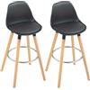 HOMCOM Set 2 Sgabelli Bar in PU Moderni, Seduta Alta 69 cm Imbottita Nero | Sgabelli Cucina Alti con Schienale, Poggiapiedi in Acciaio, Gambe in Legno Faggio, Sedie Bar per Soggiorno Sala da Pranzo