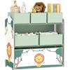 AIYAPLAY Scaffale Portagiochi Bambini a 3 Livelli con 6 Contenitori Verde | Contenitori in Tessuto Rimovibili, Mobile Porta Giocattoli, per Camera da Letto, Soggiorno, Camera dei Giochi