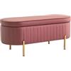 HOMCOM Panca Contenitore Ingresso Ovale 72L Coperchio Sollevabile Rosa | Design Scanalato, Seduta Imbottita, Pouf Cassapanca Fondo Letto, Velluto, Struttura in Legno di Pino, 108x44x43.5cm