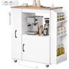 HOMCOM Carrello Cucina con Ruote, Presa di Corrente, 80x40x88 cm, Bianco | Isola Cucina, Organizer Estraibile, Portasciugamani, Portaspezie, Armadietto, Portasciugamani, Multiuso Salvaspazio