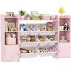 AIYAPLAY Scaffale Portagiochi Bambini Libreria Montessoriana, Rosa | In Legno, 8 Contenitori Rimovibili, Armadietti, Mobile Scaffale Porta Giocattoli, Cameretta, 140x30x90cm