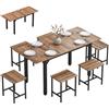 HOMCOM Set Tavolo e Sedie Sala da Pranzo 7 Pezzi 120-160cm Noce Nero | Tavolo Allungabile, Set da Pranzo per 4-6 Persone, Industriale, 6 Sedie Salvaspazio, Gambe Acciaio, per Soggiorno Cucina