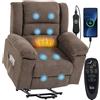 HOMCOM Oversize Poltrona Elettrica Alzapersona Riscaldata, Anziani, Marrone | Braccioli e Seduta Ampi, Poltrona Relax Reclinabile, 8 Punti Massaggio, in Ciniglia, Poggiapiedi, 2 Telecomandi, USB, Tasche