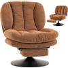 HOMCOM Poltrona Salotto Girevole Imbottita, Seduta Ampia, Marrone Scuro | Poltroncina Camera da Letto, in Tessuto Effetto Lino, Poggiapiedi, Schienale a Ventaglio, Braccioli, Soggiorno, 69x92x89cm