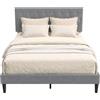 HOMCOM Struttura Letto Matrimoniale 140x190 cm, Senza Materasso, Grigio | Letto Matrimoniale, Testiera Trapuntata Imbottita in Lino, Rete a 10 Doghe, Gambe in Acciaio, Montaggio Facile, Moderno