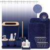 XLHOMO Set di accessori da bagno - Set completo da bagno con tenda da doccia, tappeti antiscivolo e altro ancora, tenda da doccia impermeabile blu sfumata con ganci