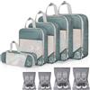 Vonsera Set 9 Organizer Valigia a Compressione Grigio, Cubi Organizzatori con Rete, Sacche Organizza Valigia XL L M S, Custodia per Calze e 4 Sacche per Scarpe in Tessuto Non Tessuto per Viaggi e Vacanze