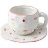 TREEWOO Set di tazze da caffè e piattini in ceramica dipinte a mano con piccolo fiore, 250 ml, stile coreano, schiacciata a mano, tazza da tè, cappuccino, latte