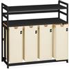 ADEL DREAM AdelDream - Cesto portabiancheria a 4 scomparti, 200 l, 2 ripiani, in bambù | Cesto portabiancheria 4 x 50 l, estensibile, rimovibile, doppio ripiano, colore nero e bianco crema