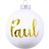 Happenings - Palla per albero di Natale personalizzabile, diametro 10 cm, in vetro, con iscrizione in oro, bianco perla, decorazione per albero di Natale