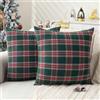 Jayusaror Cuscini Natalizi per Divano Verde e Rosso 40x40 Tartan Scozzese Copricuscini Natalizie Decorativi Plaid Morbidi Christmas Natalizio Federe Cuscini Natale Decorazioni per Casa 2 Pezzi