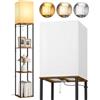 OUTON Lampada da Terra con Ripiani, 158 cm, 3 Ripiani, 3 Tonalità, Marrone | LED E27 9W Inclusa, 810 lm, Paralume in Tessuto, Interruttore a Catena, per Soggiorno, Camera e Ufficio