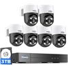 Hiseeu 【Tracciamento Umano】Hiseeu Kit Videosorveglianza PoE 5MP PTZ, NVR 4K | 6 Telecamere, 360°, Accesso Remoto 0, 3TB HDD, Registrazione 24/7, Audio Bidirezionale, Visione Notturna a Colori