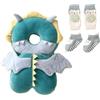 Bambebe Protezione Testa per Neonato Morbido Cuscino Anticaduta Bambino Proteggi Testa Bambini Regolabile Zaino Salva Testa Neonati Caschetto Primi Passi Zainetto Anticaduta Bambini(Drago Verde)