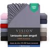 VISION Lenzuolo con angoli - 100% cotone - Letto singolo (90 x 190 cm) - Angoli elasticizzati - Adatto a materassi fino a 25 cm - Certificato Oeko-Tex - Lavabile in lavatrice - Colore: grigio