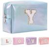 Yintry Regali di compleanno per donne, mogli, borsa per trucchi da viaggio, borsa per cosmetici, borsa per lettere in ciniglia, organizer da viaggio per trucchi, cose carine per ragazze adolescenti