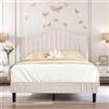 VECELO Letto matrimoniale imbottito 140 x 190 cm, tessuto Teddy caldo con testiera regolabile, supporto a doghe in legno solido, moderno, senza rumore, avorio