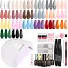 ROSALIND Kit Semipermanente Unghie con 48W UV LED Lampada 20+4 Pezzi Grigio | Rosa Giallo Arancione Viola Rosso Kit Smalto Semipermanente Unghie, Mini Kit Smalto Gel Completo Nail Art Manicure Regalo
