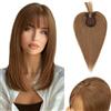 S-noilite Topper Capelli per Donne, 40g Capelli Aria Frangetta, Frangia Fermaglio per Capello per Diradati, Capello Toppers con Base Intrecciata a Mano, 35CM Marrone Chiaro #6R