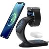 SUPERIUS® Caricatore wireless 3 in 1 da 15 W, supporto di ricarica magnetico Qi a induzione, ricarica wireless compatibile con iPhone, Apple Watch, Airpods Pro e dispositivi Android come Samsung