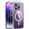 Qasyfanc Magnetica Cover per iPhone 14 Pro, Trasparente | Compatibile con MagSafe,con 2 Pezzi Vetro Temperato Pellicola, Cover Clear Slim Fit Antiurto Militare Antigiallo
