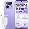 realme 16 Pro 5G Smartphone, 8+512GB, Dual SIM, IP69, Funzioni AI, Ricarica Rapida 45W, Batteria 6500mAh, Display Piatto 6,78 144Hz, Fotocamera 200MP OIS, Viola (con Adattatore)