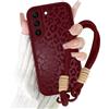 Coalbooliy Cover con Cordino per Samsung Galaxy S22 5G 6,1'', Silicone Morbido Custodia Aesthetic Leopardo Rosso Automne Mädchen Modello Disegni Collana Universale Fotocamera Protettiva Case, 02