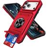 QIWEIQING Custodia per iPhone 17 Pro Max con Porta Carte, Militare Armor Protezione Metallo Anello Supporto Custodia Antiurto TPU Bumper Cover Case per iPhone 17 Pro Max. Rosso LM