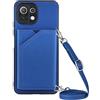 Paekear PekaTech Custodia con Collana per Xiaomi Mi 11 Lite 5G con Cordino e Porta Carte, Cover Portafogli di Pelle PU [Antiurto] [AntiGraffio] [Antiscivolo] con Cordino Case con Laccio Tracolla, Blu