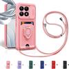Aithne Cover Compatibile con Xiaomi Mi 14T Pro, Slidable Protezione Fotocamera, 360°Anello Support Slot Schede Cordino Collana Necklace Silicone Case - Pink