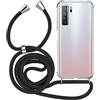 MyGadget Cover per Huawei P40 Pro - Custodia con Corda - Case con Cordino Trasparente Antiurto | Bumper con Laccio | Tracolla - Practical Stylish - Nero