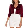 Kyzoeyou Coprispalle da donna, cardigan corto increspato con maniche a 3/4, coprispalle in velluto, casual, cravatta frontale, top per feste e abbigliamento quotidiano