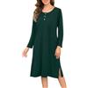 Wikoan Camicia da Notte da Donna in Cotone a Maniche Lunghe S-XXL | Pigiama con Bottoni e Spacco sul Fondo Morbidi per Stare a Casa