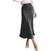 Cicy Bell Gonna lunga da donna in raso a vita alta, linea ad A, elegante gonna in seta con elastico in vita