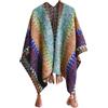 ThiCc Poncho da donna con frange, stile vintage, pashmina, aperto sul davanti, lavorato a maglia, cardigan kimono con nappa, stile messicano, hippie, morbido maglione lavorato all'uncinetto, coperta