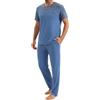 Uniexcosm Pigiama Uomo in Cotone, Completo Due Pezzi con Maglia a Maniche Corte e Pantaloni Lunghi