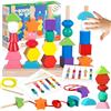 ZZQVIP Montessori Giochi Legno Bambini, 2-in-1 Bambino Forme Colori Geometriche Ordinamento Giocattolo, Impilabili Infilare Toys, Regalo per Ragazzi e Ragazze 3 4 5 6 Anni Educativo