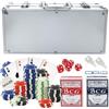 Glac Store Valigetta da Poker Texas Hold'em Blackjack, 300 Chips, 2 Mazzi di Carte Blu e Rosse, Chip Dealer, 5 Dadi, Argento
