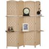 HOMCOM Paravento da Interno a 4 Pannelli Pieghevole con Mensole 160x170 cm