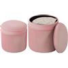 HOMCOM Set 2 Pouf Impilabili con Contenitore e Imbottiti in Velluto Rosa