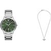 Emporio Armani orologio e collana da uomo in acciaio inossidabile color argento, set